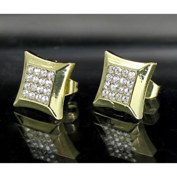 Iced out Square Kite Earrings Gold / Silver New - Picture 3 of 7